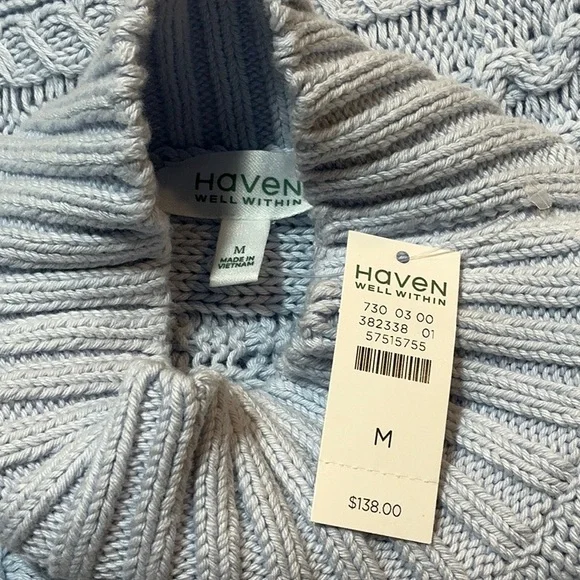 NWT Haven Well Within Organic Cotton Cable Knit Funnel Neck Sweater Sz M - Picture 7 of 8